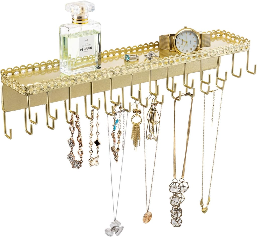 MyGift 26-Hook Gold-Tone Wall-Mounted Metal Jewelry Organizer
