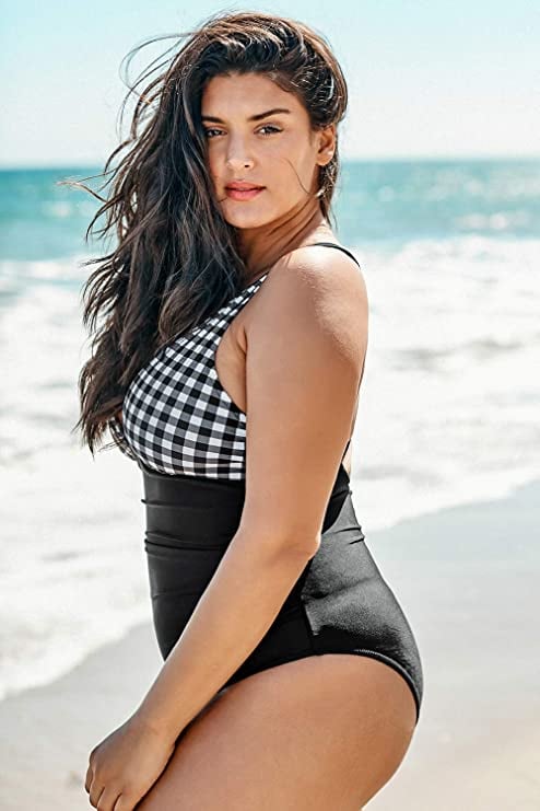 CUPSHE Gingham Ruched Curve Swimsuit