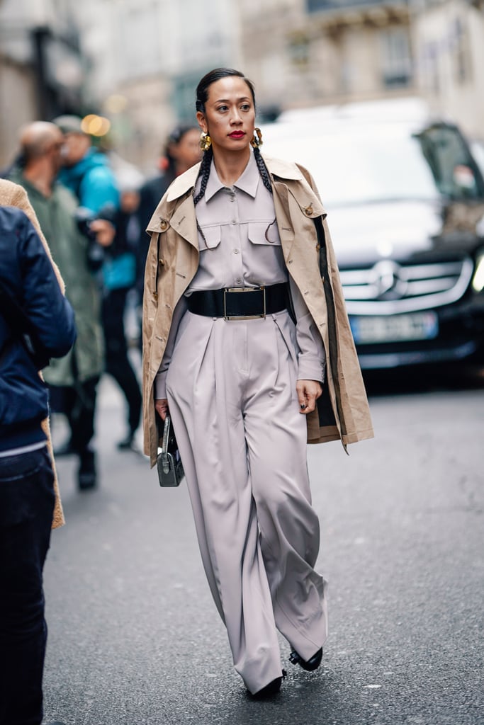 A thick leather belt instantly smartens up a utilitarian jumpsuit.