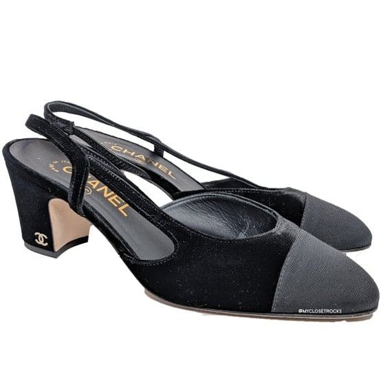 Chanel Black Velvet Slingback Pumps