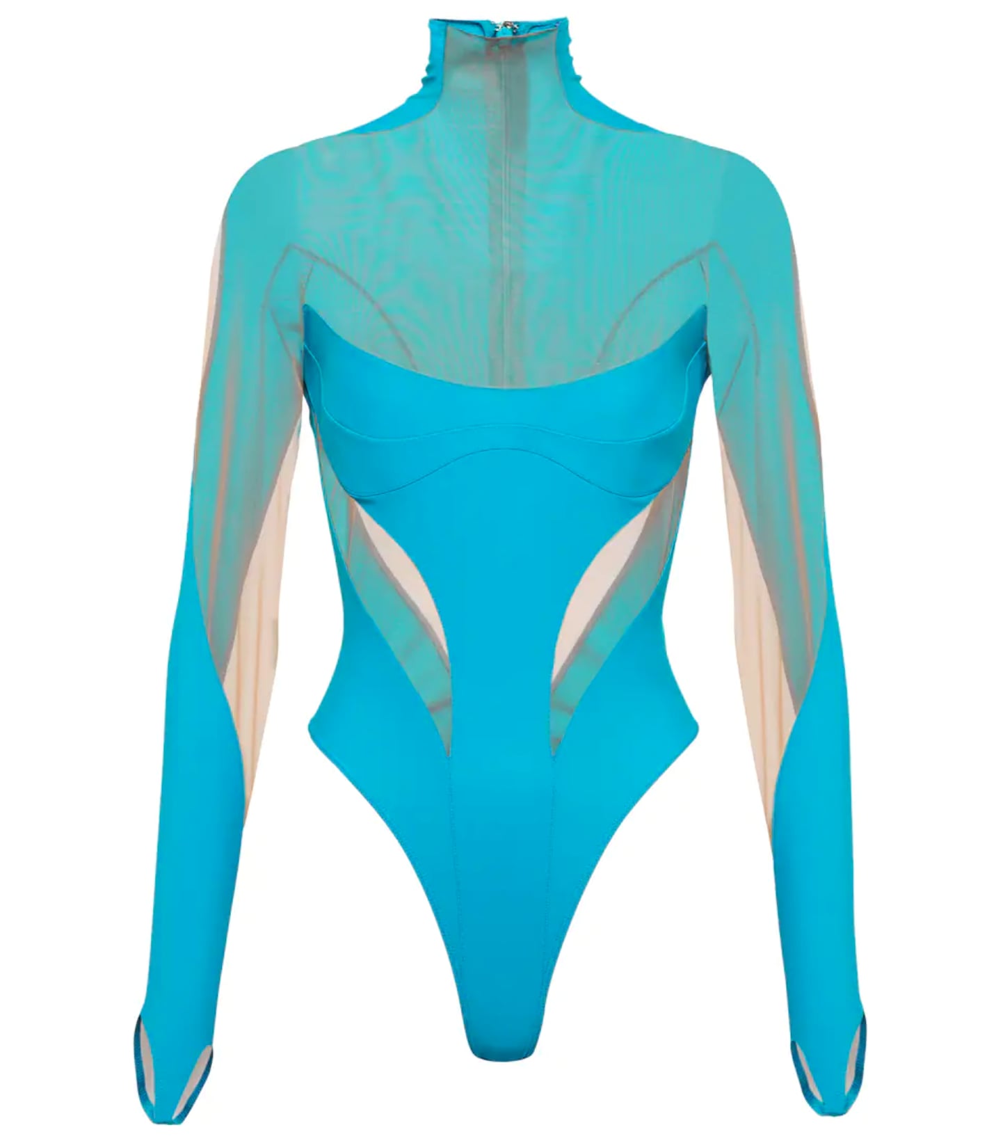 Mugler Paneled High-Neck Bodysuit  Chlöe's Blue Sparkly Bodysuit