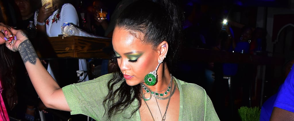 Rihanna's Sheer Green Sweater Dress in Barbados April 2019