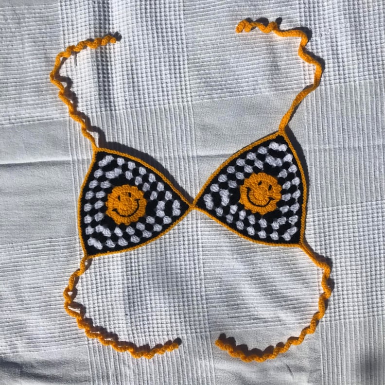 Handmade Crochet Checkered Smiley Face Bralette