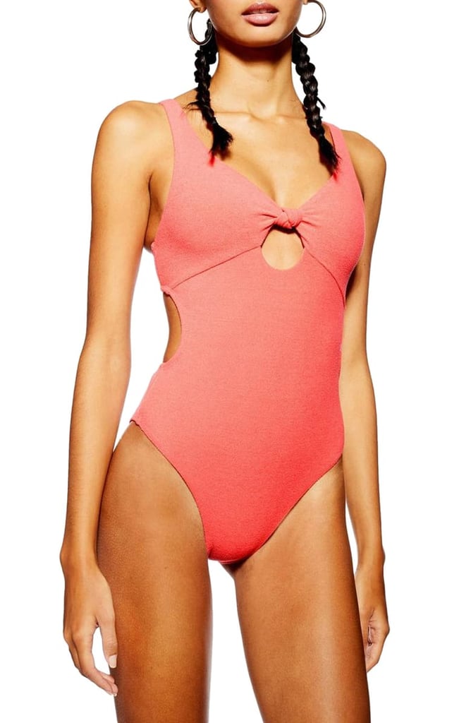 Topshop Knot Velour One-Piece Swimsuit