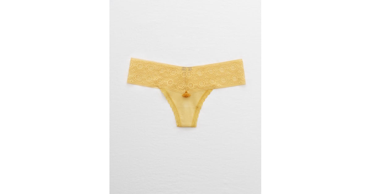 Aerie Cotton Lace Trim Thong Undie New Year's Eve Underwear Color
