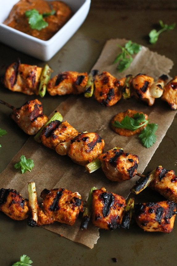 Grilled Chicken Kebabs With Red Pepper Cilantro Pesto