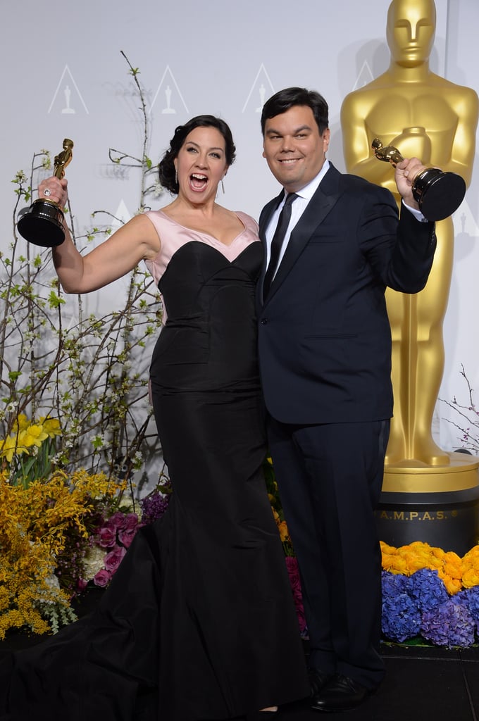 EGOT winner Robert Lopez and his wife, Kristen Anderson-Lopez, were adorable after accepting their best original song award for "Let It Go" from Frozen.