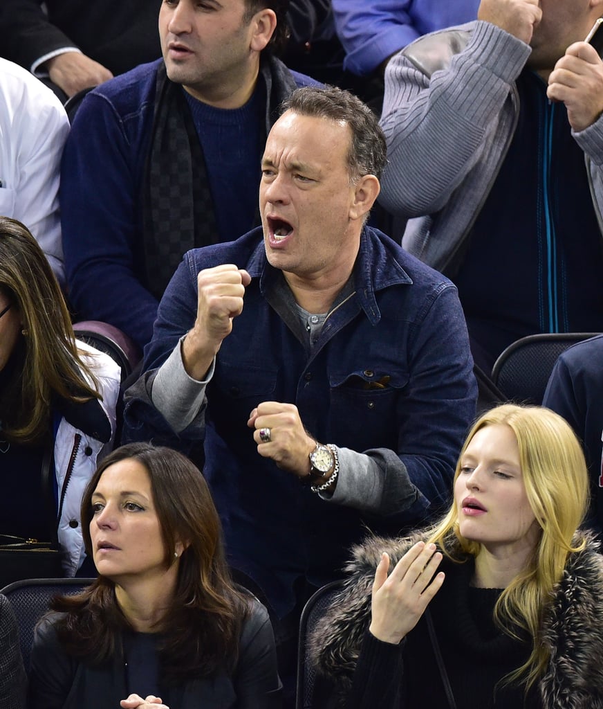NY Rangers fan Tom Hanks rooted for the team at a game in February 2015.