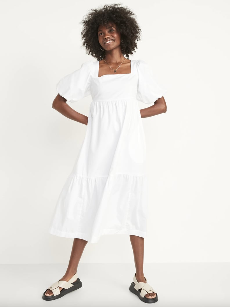 Old Navy Puff-Sleeve Fit & Flare Smocked All-Day Midi Dress