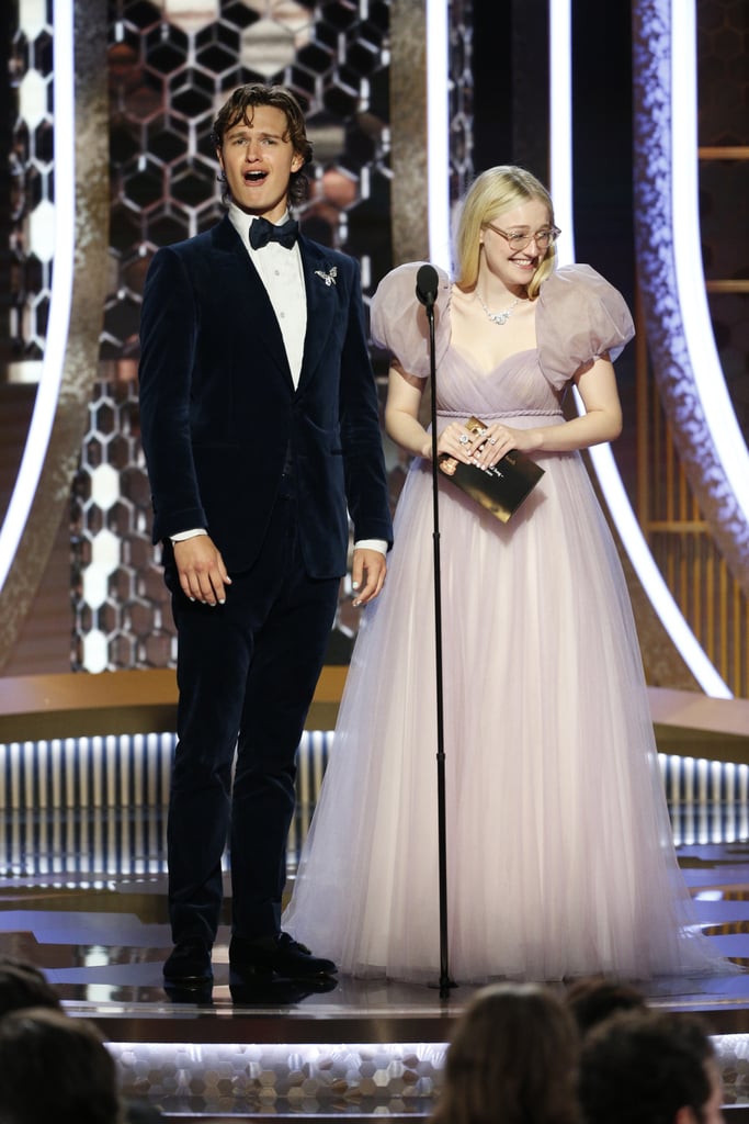 Ansel Elgort and Dakota Fanning at the 2020 Golden Globes