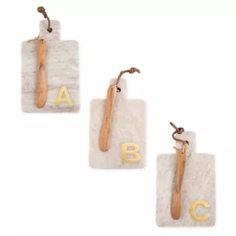 A Personalized Gift: Artisanal Kitchen Supply Marble Monogram Letter Serving Board With Spreader