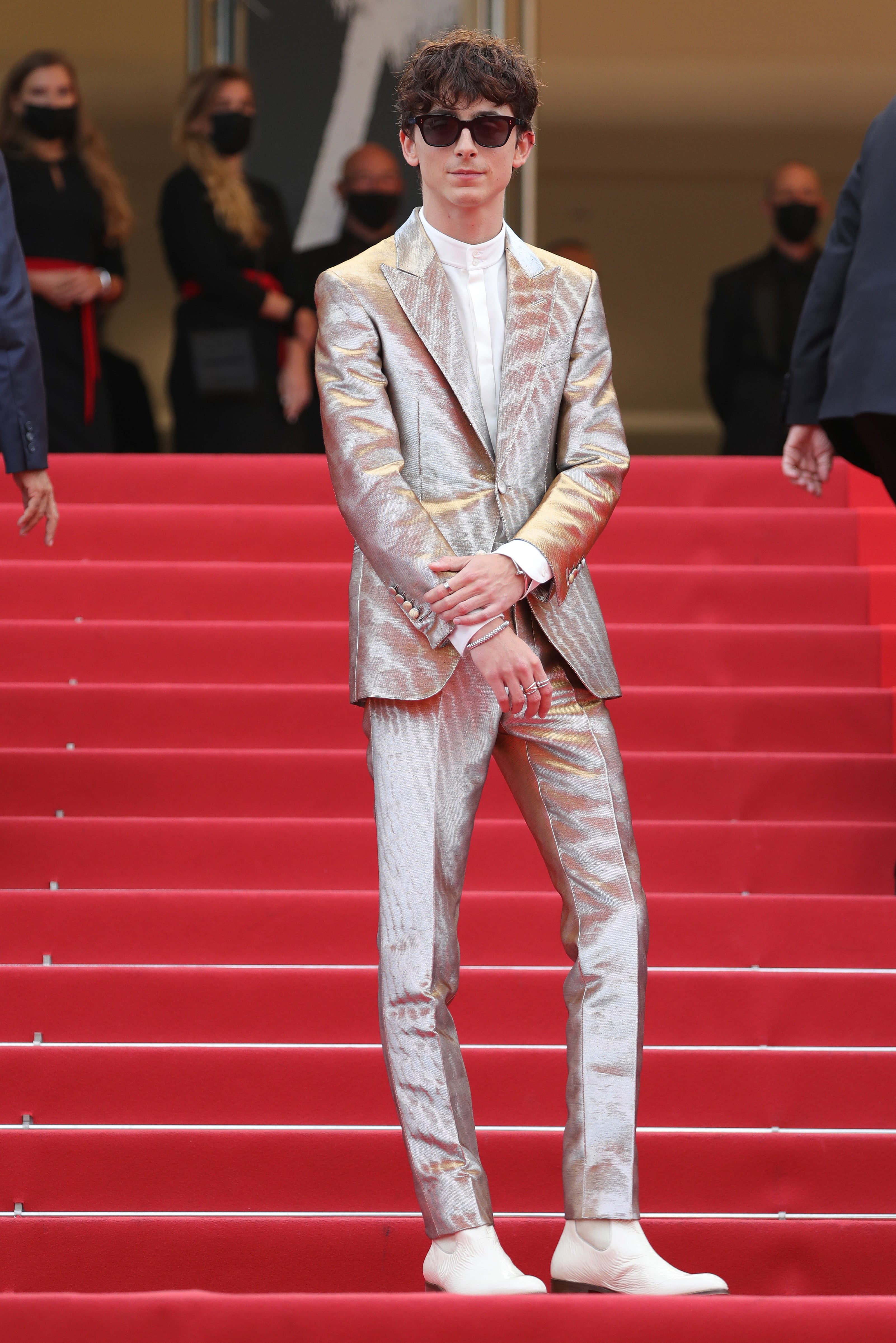 Timothée Chalamet Wears Silver Tom Ford at Cannes Film Festival