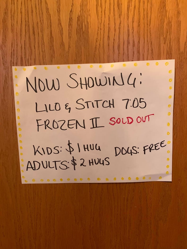 Olivia Made a Ticket Booth Sign Featuring the Movie Playing and Ticket Prices