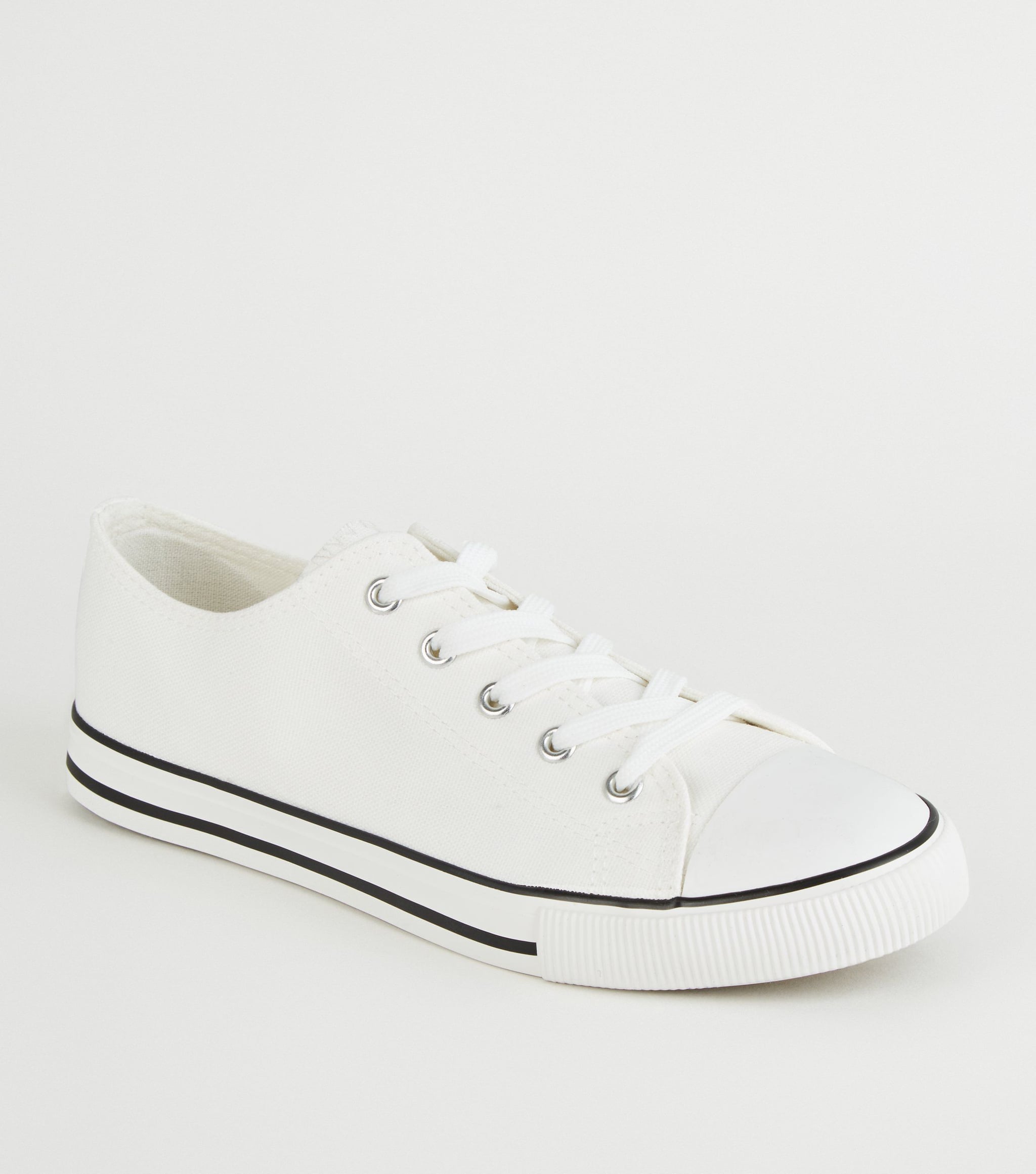 Look White Canvas Stripe Sole Trainers 