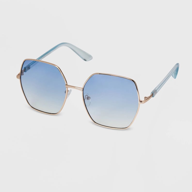 A New Day Oversized Angular Round Metal Gradient Sunglasses