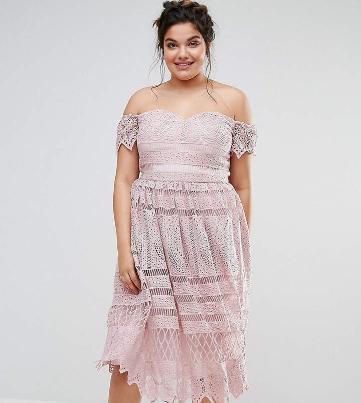 Chi Chi London Plus Bardot Allover Lace Midi Dress