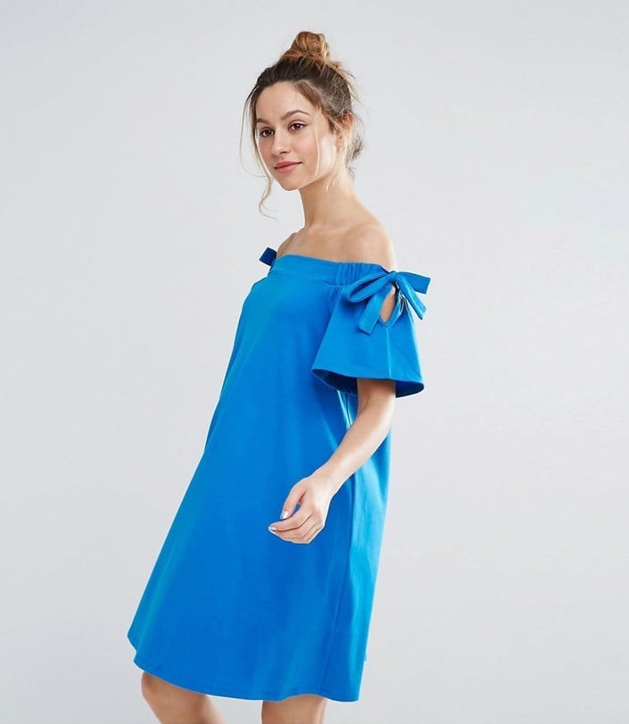 Asos Off-Shoulder Dress With Tie-Sleeve Detail