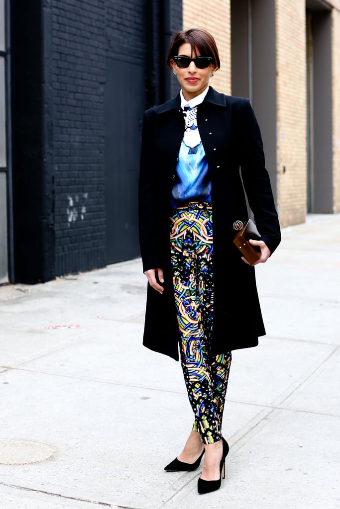 Note: when you do prints on prints, pull it all together with understated outerwear — perfection.
Note: when you do prints on prints, pull it all together with understated outerwear — perfection.