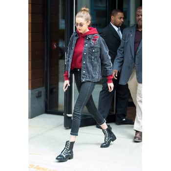 Gigi Hadid Wearing Distressed Denim Jacket POPSUGAR Fashion