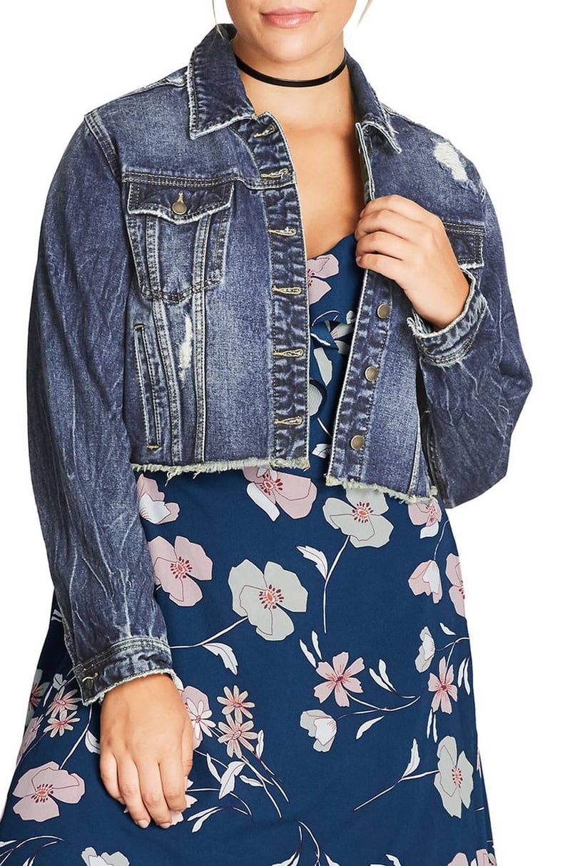 City Chic Raw Edge Crop Denim Jacket