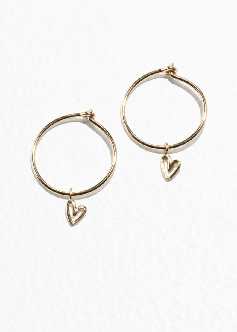 & Other Stories Mini Hoops With Heart Pendant Gold