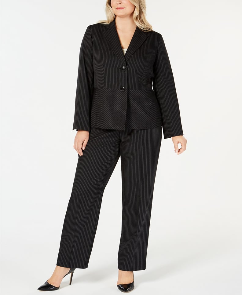 Le Suit Two-Button Pinstriped Pantsuit