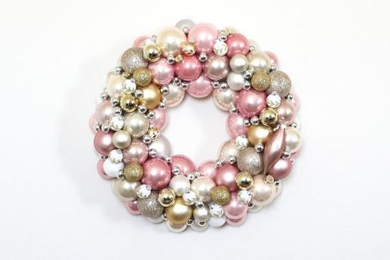 Pink and Gold Ornament Christmas Wreath