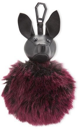 Kendall + Kylie Bambi Faux-Fur Dog Charm For Handbag, Black/Red Plum