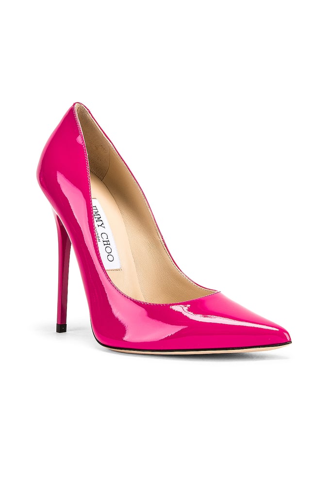 Jimmy Choo Anouk 120 Patent Heel in Hot Pink | Hailey Bieber's Leather ...