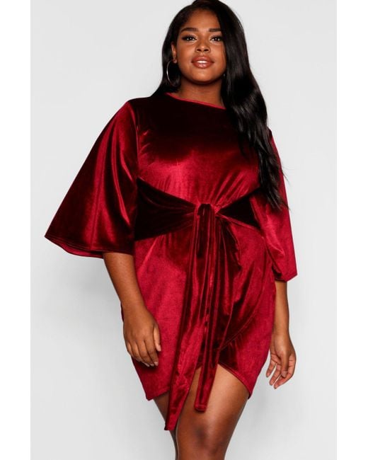 Boohoo Velvet Kimono Sleeve Wrap Dress