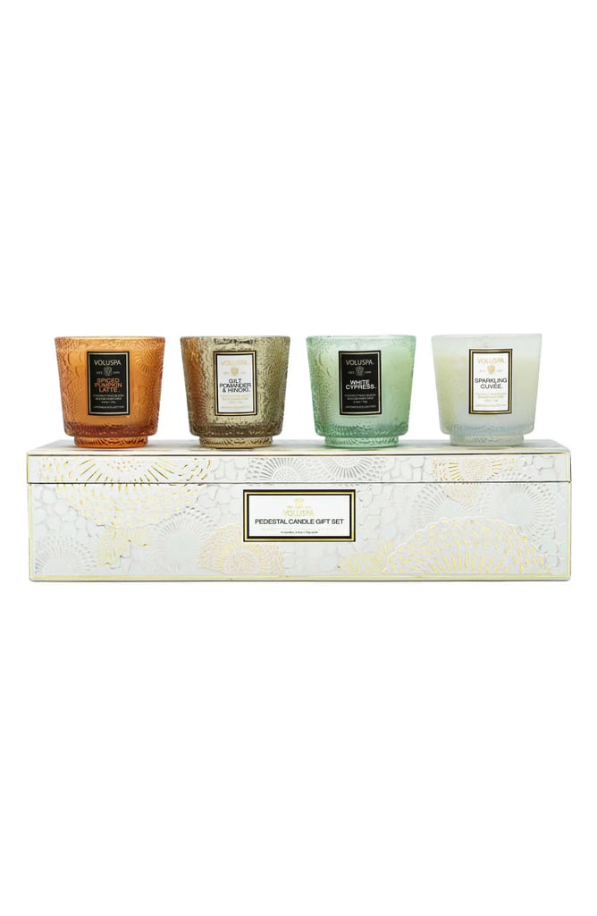 For the Candle Obsessive: Volupsa Japonica Holiday 4-Piece Mini Pedestal Candle Set