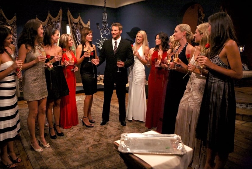 THE BACHELOR, DeAnna Pappas, Estefania, Jenni, Michele, Jade, Brad Womack, Mallory, Kristy, Erin, Hillary, Sheena, Sarah, (Season 11, episode 1101, aired September 24, 2007), 2002-,. Photo: Karen Neal /  ABC / courtesy everett collection