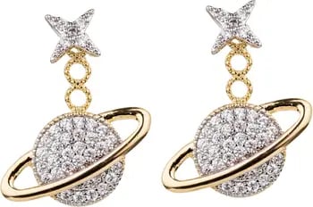 Eye Candy LA Take Me to Saturn 18K Gold Plated CZ Crystal Drop Earrings