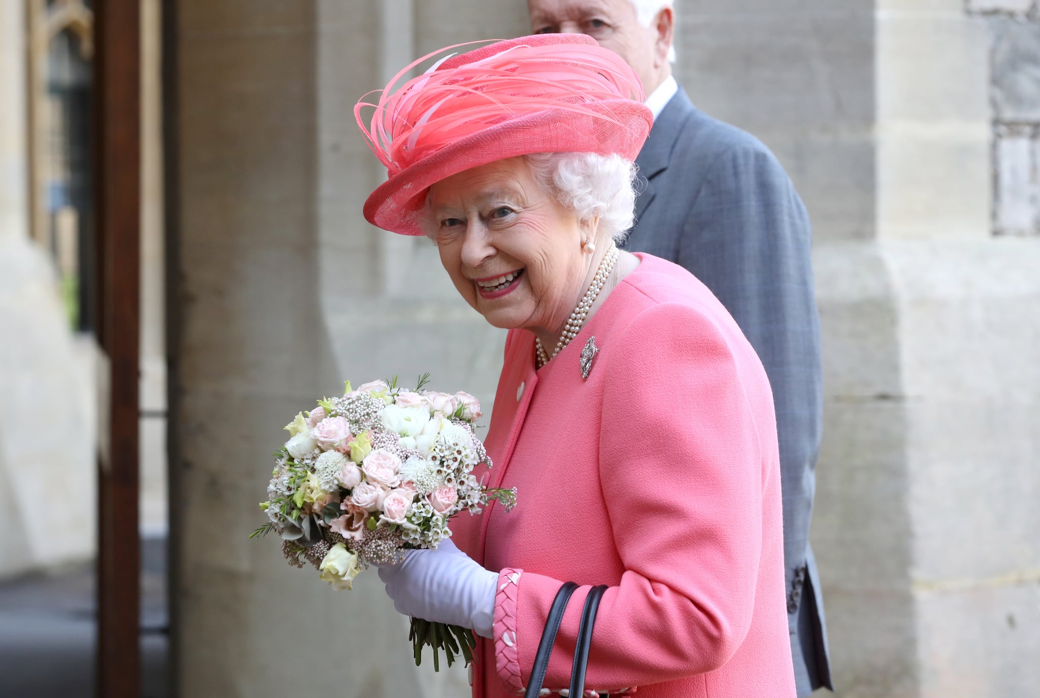 WINDSOR, ENGLAND - APRIL 22:  Queen Elizabeth II smiles after she started the London Marathon from Windsor Castle, which was relayed to big screens at Blackheath, setting off 40,000 runners on the 26.2 miles to The Mall, on April 22, 2018 in Windsor, England.  (Photo by Chris Jackson - WPA Pool/Getty Images)