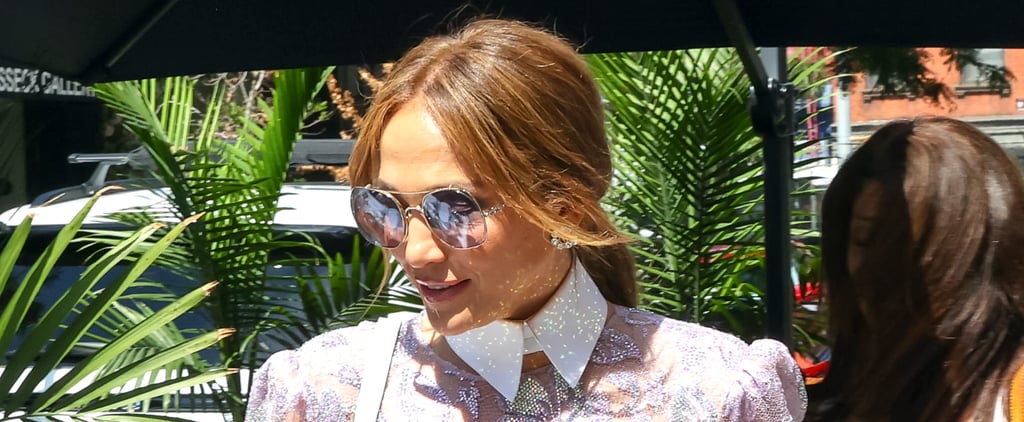 Jennifer Lopez Wears Sheer Lilac Lace Dress