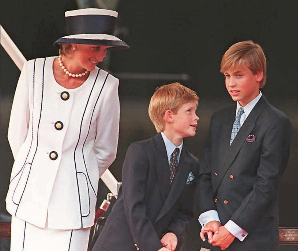 Princess Diana smiled at Prince Harry and Prince William at an August 1995 event in London. Princess Diana smiled at Prince Harry and Prince William at an August 1995 event in London.