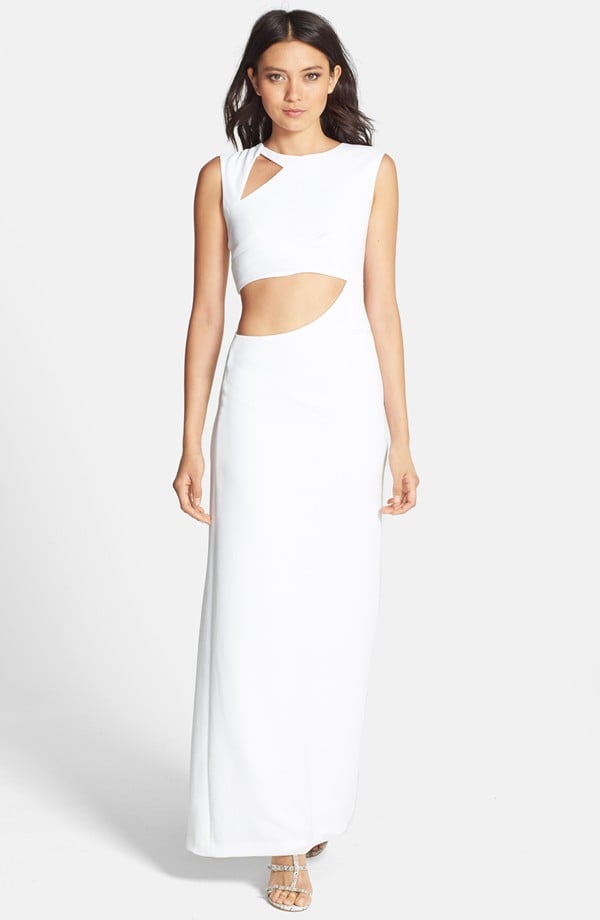 bcbgmaxazria raven pleated cutout gown