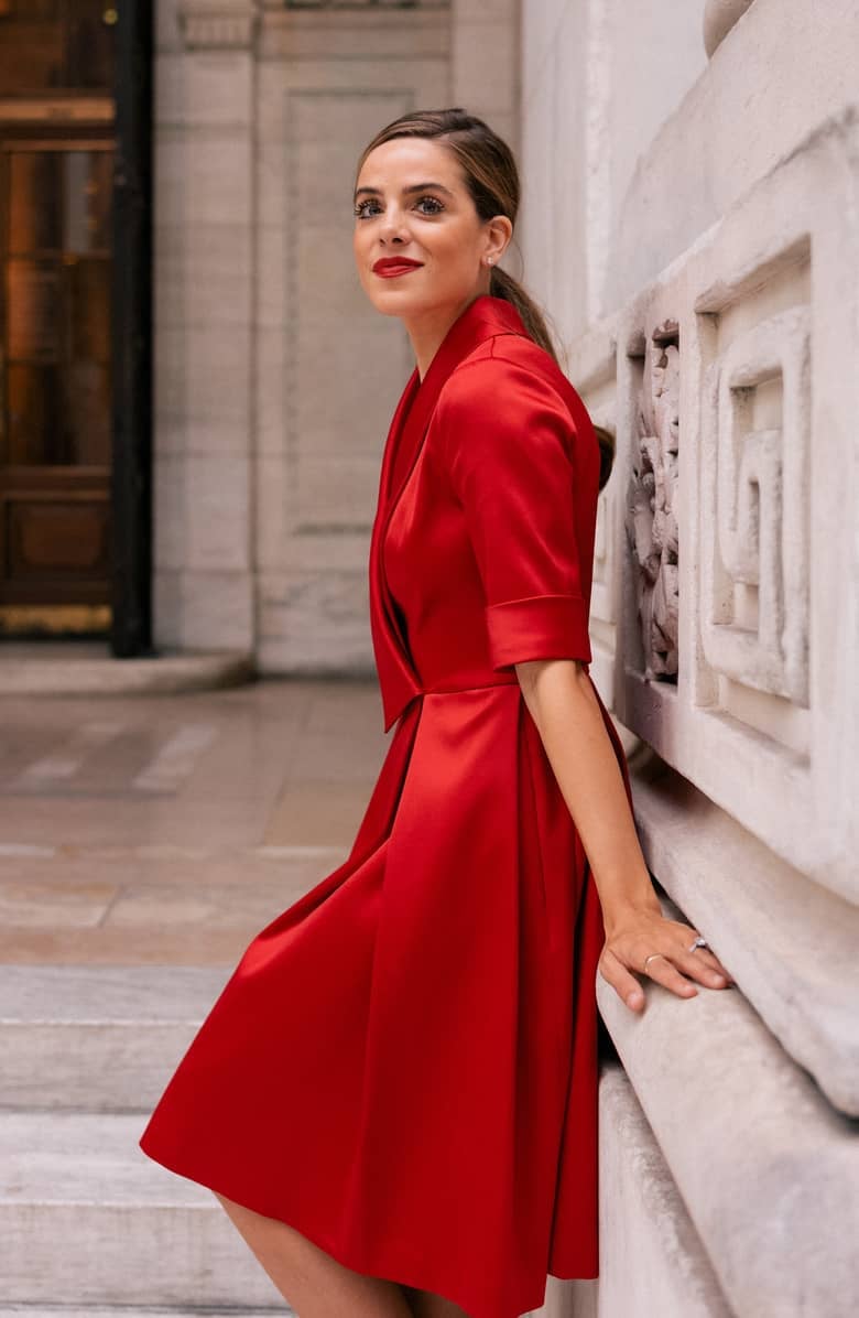 Gal Meets Glam Collection Ruby Royal Satin Asymmetrical Collar Dress