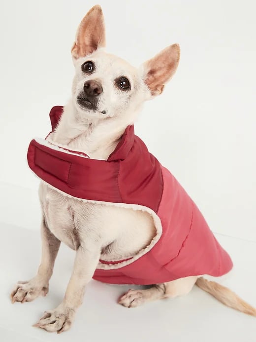 Old Navy Quilted Sherpa-Lined Puffer Jacket For Pets in Pink Heat