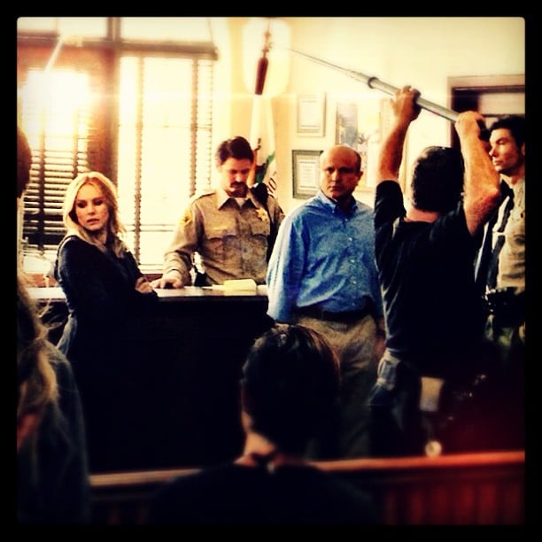 The cast shot a scene in what looks like the sheriff's office.
Source: Instagram user theveronicamarsmovie