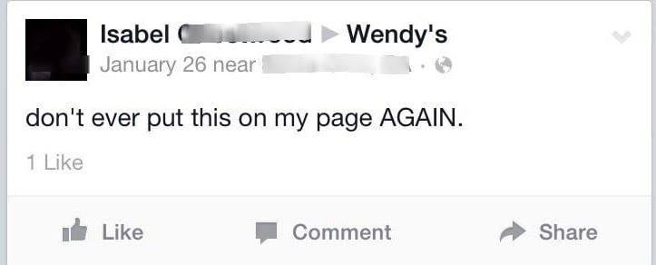 Isabel is SO over it, Wendy's.