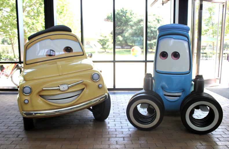 Inside the Jobs building, you're greeted by Luigi and Guido from Cars.