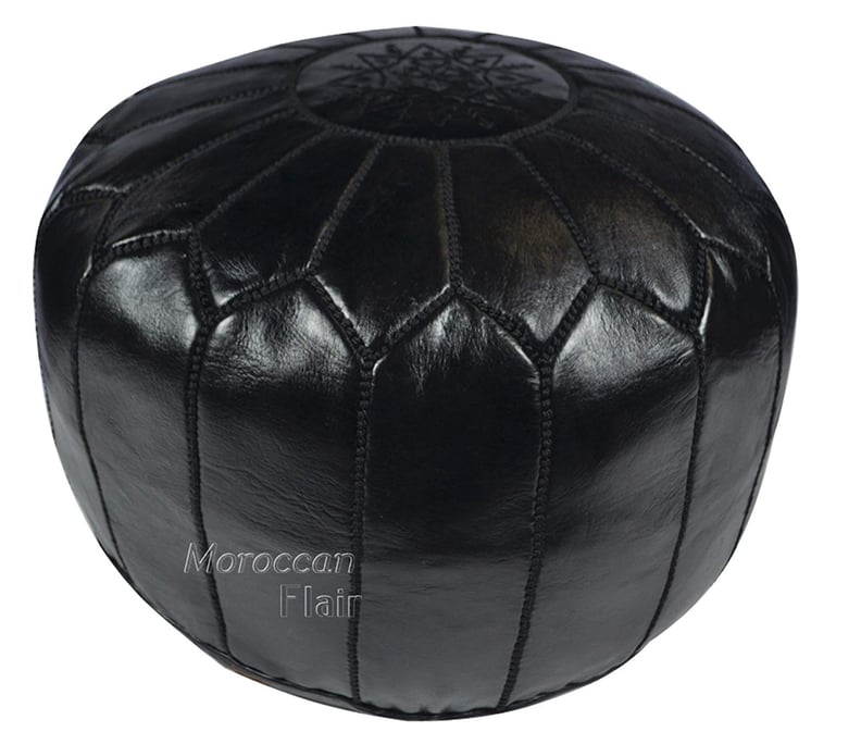 Moroccan Flair Leather Moroccan Pouf in Black