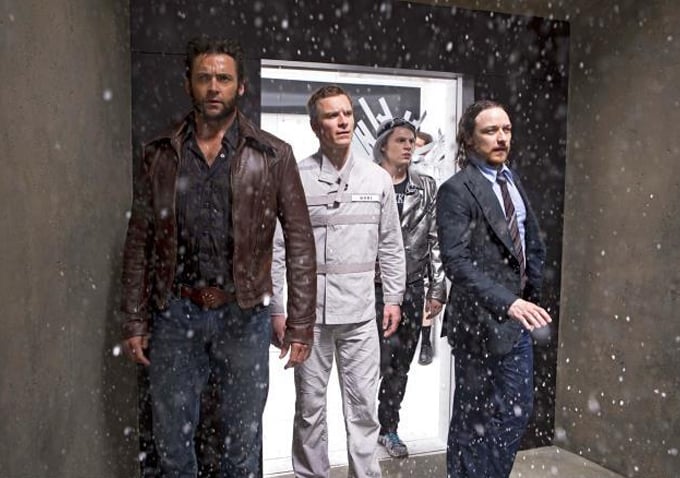 The men stumble into a snowy patch.