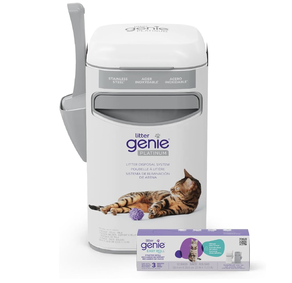 Litter Genie Platinum Stainless Steel Pail ($60)
Whether your septic system can't handle flushable litter or you're tired of the daily trips to the trash to throw out cat waste, this viral pail can make your life much easier. Designed to hold up to 8 days of one cat's used litter, the Litter Genie locks up any odors and is also compact to fit in small spaces.