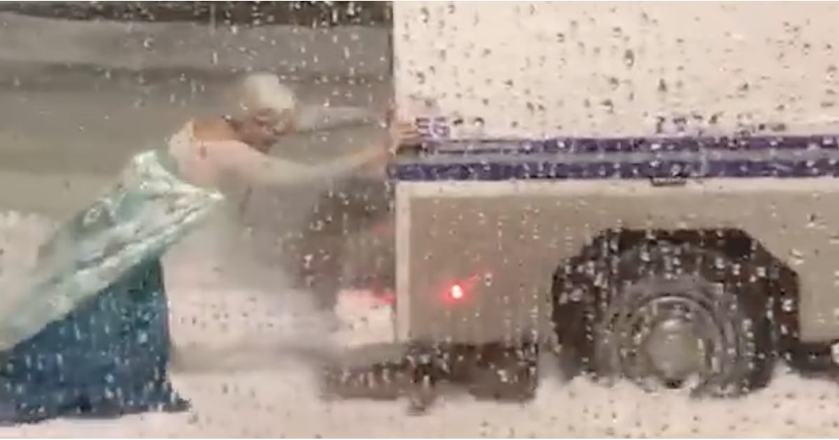 Man Dressed as Elsa Pushing a Van Out of a Snowbank | POPSUGAR Family
