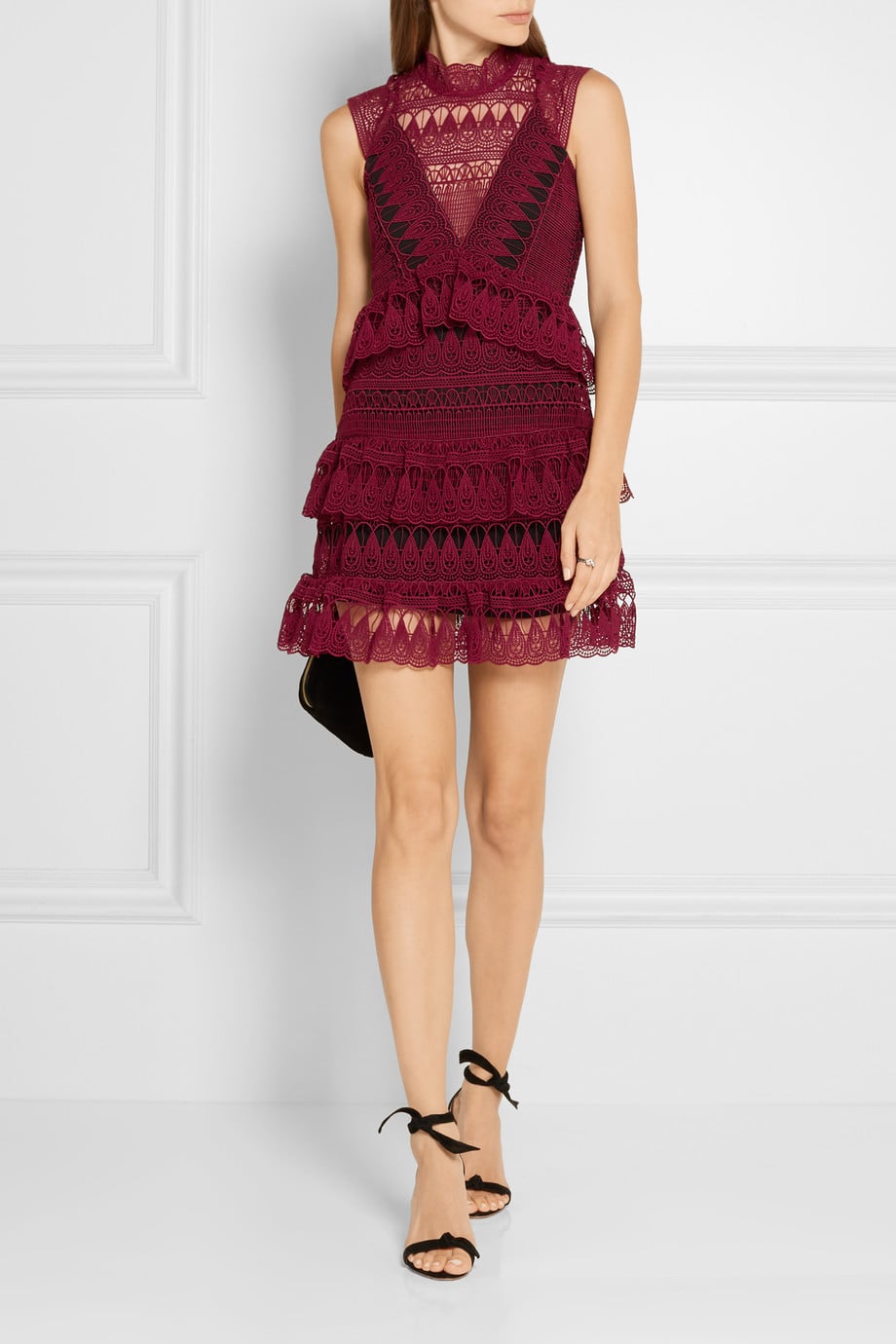 tiered guipure lace mini dress