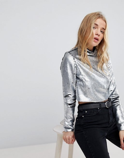 New Look Two Tone Sequin Crop Top
