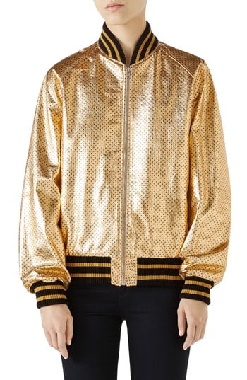 Gucci Metallic Perforated Leather Bomber Jacket