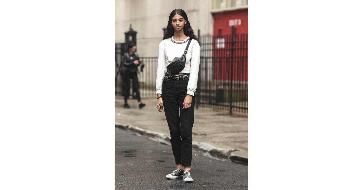 Swing Your Fanny Pack Over the Shoulder and Complete With a Rocker Belt How to Wear Jeans and